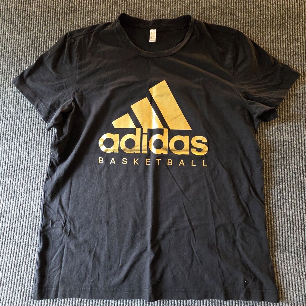 Adidas Basketball Tee Men's XL Gold Logo Climalite Graphic Black T shirt